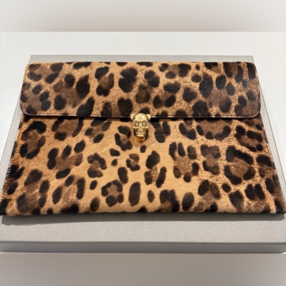 Alexander McQueen Calf Hair Leopard Skull Clasp Clutch